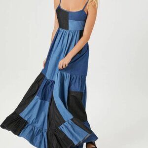 NWT Forever 21  Blue Patchwork Denim Maxi Dress Size Small
